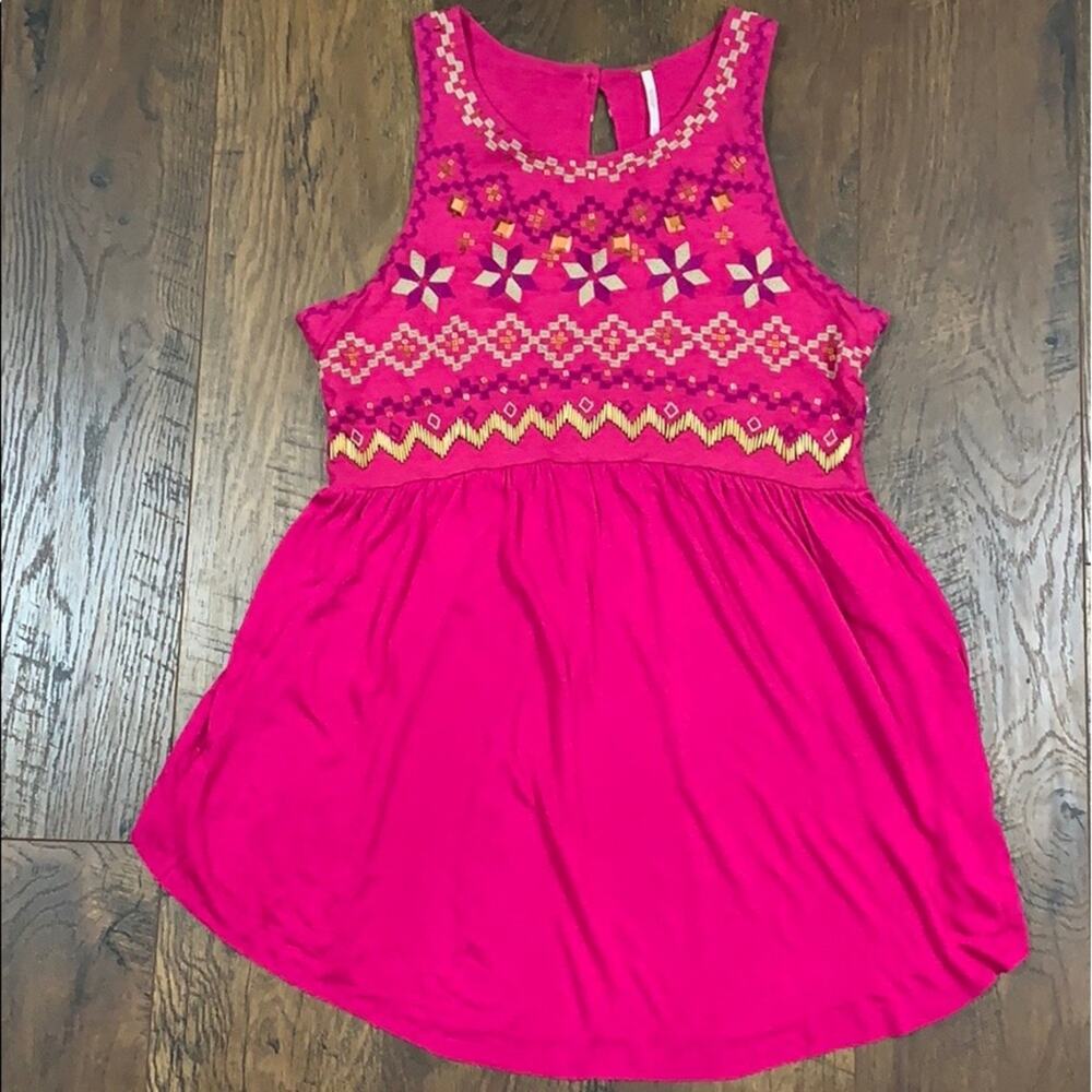 Free People Wildberry Pink Embroidered Tank